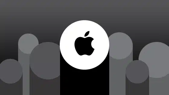 A black and white image of an apple logo.