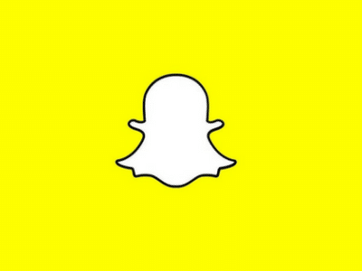 The snapchat logo on a yellow background.