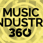 Music industry 360o logo with a yellow background.