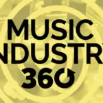 Music industry 360o logo with a yellow background.