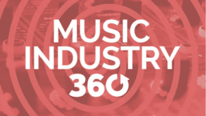 Music industry 360 logo with a red background.