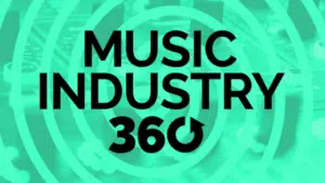 Music industry 360 logo with a green background.