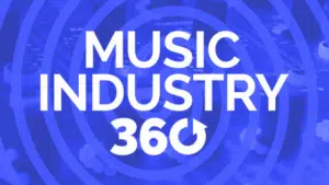 Music industry 360 logo with a blue background.