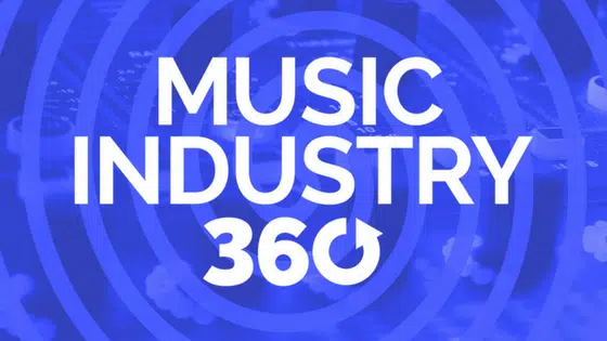 Music industry 360 logo with a blue background.