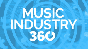 Music industry 360 logo with a blue background.