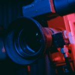 A video camera in a dark room.