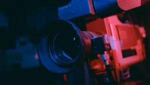 A video camera in a dark room.