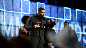 Drake on stage at the mtv music awards.
