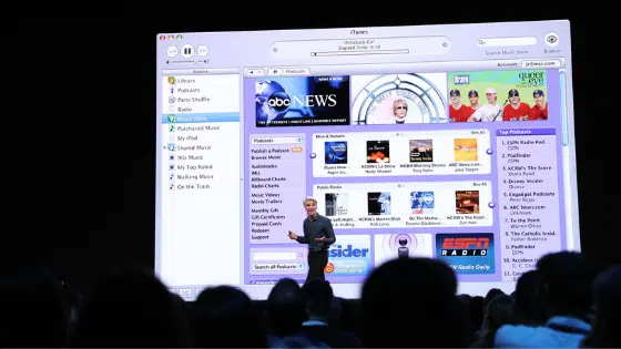 Steve jobs on stage at an apple event.