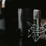 A microphone in a recording studio.