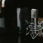 A microphone in a recording studio.