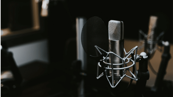 A microphone in a recording studio.