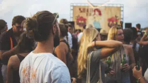 A crowd of people at a music festival.