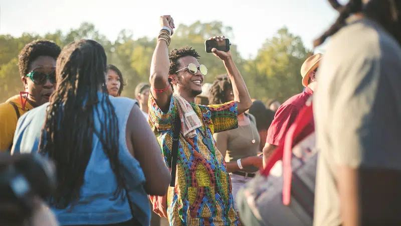 A group of people at a music festival.