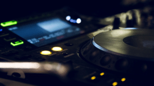 A close up of a dj turntable.