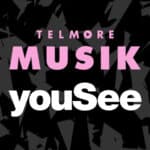 A black and pink background with the words telemore musick yousee.
