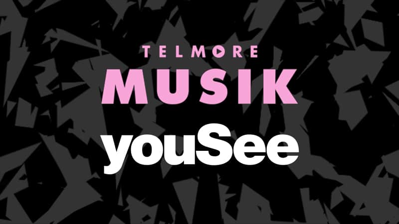 A black and pink background with the words telemore musick yousee.
