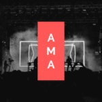 A black and white image of a concert with the words ama.