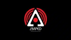 Amped logo on a black background.