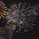 A vibrant fireworks display illuminating the night sky to celebrate the year in review.