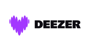 Basics for Advertising on Deezer An eye-catching purple soundwave heart pulses vibrantly beside "DEEZER" in bold black capital letters, set against a crisp white background.