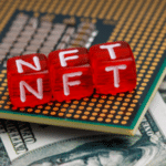 A CPU stacked with money featuring the word NFT.