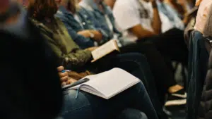 A group of people participating in a conference.