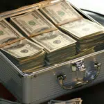 A briefcase full of funding on a table.