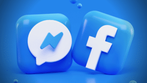 Two Facebook logos on a blue background.