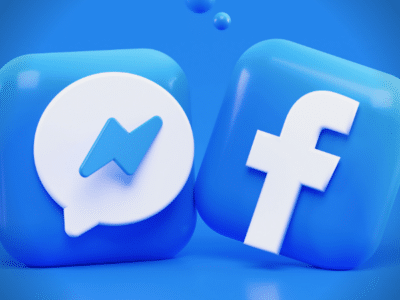 Two Facebook logos on a blue background.