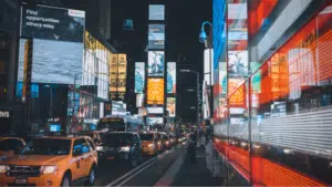 A busy city street at night captured as an NFT.