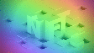 The word NFT on a vibrant background.