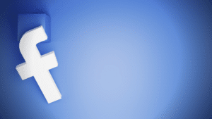 Facebook logo on a blue background.
