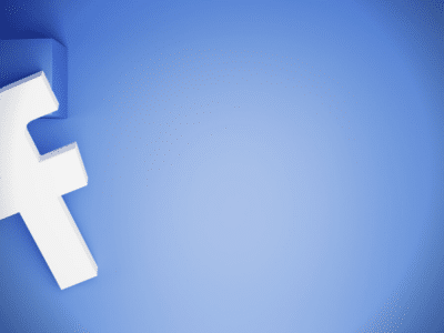 Facebook logo on a blue background.