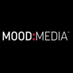 Mood media logo on a black background.