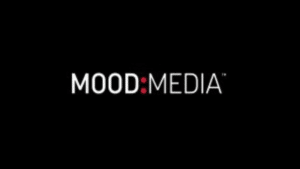 Mood media logo on a black background.