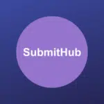 Logo of submithub featuring white symphonic text on a purple circle against a blue background.