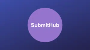 Logo of submithub featuring white symphonic text on a purple circle against a blue background.