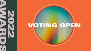 The voting open logo with a vibrant orange background for the Symphonic Awards.
