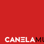 Canela music logo on a red background.