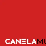 Canela music logo on a red background.