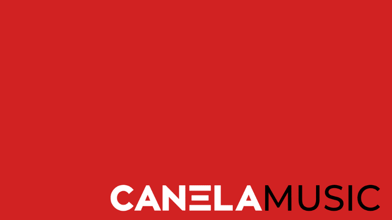 Canela music logo on a red background.