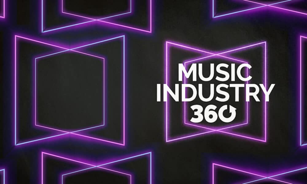 Music industry 360 logo on black background.
