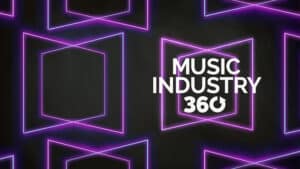 Music industry 360 logo on black background.