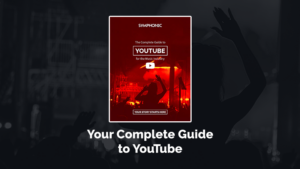 A red-toned cover titled “The Complete YouTube Guide for the Music Industry” is displayed above the text, “Your Complete Guide to YouTube.”.