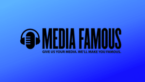 Media famous logo on a blue background symbolizing partnership.