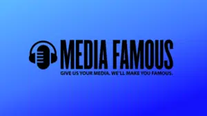 Media famous logo on a blue background symbolizing partnership.