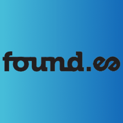 Text logo "found.ee" in black font centered on a gradient blue background.