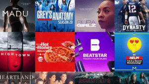 A sync of various TV show posters and advertisements, including "Madu," "Grey's Anatomy," "Supa Girlz," "The Dynasty," and others.