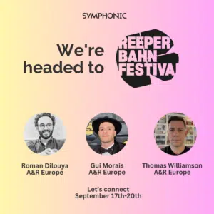 Symphonic team members from A&R Europe—Roman Dilouya, Gui Morais, and Thomas Williamson—announce their attendance at Reeperbahn Festival 2024, taking place September 17-20.